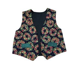 Christmas Festive Holiday‎ Vest Homemade Handmade Womens One Size Wreath Green